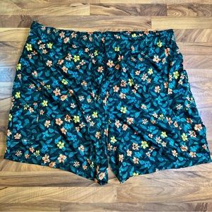 KS‎ Island Mens Green Floral Swim Trunks 6 Pockets Mesh Lined 6 XL Tall NWOT